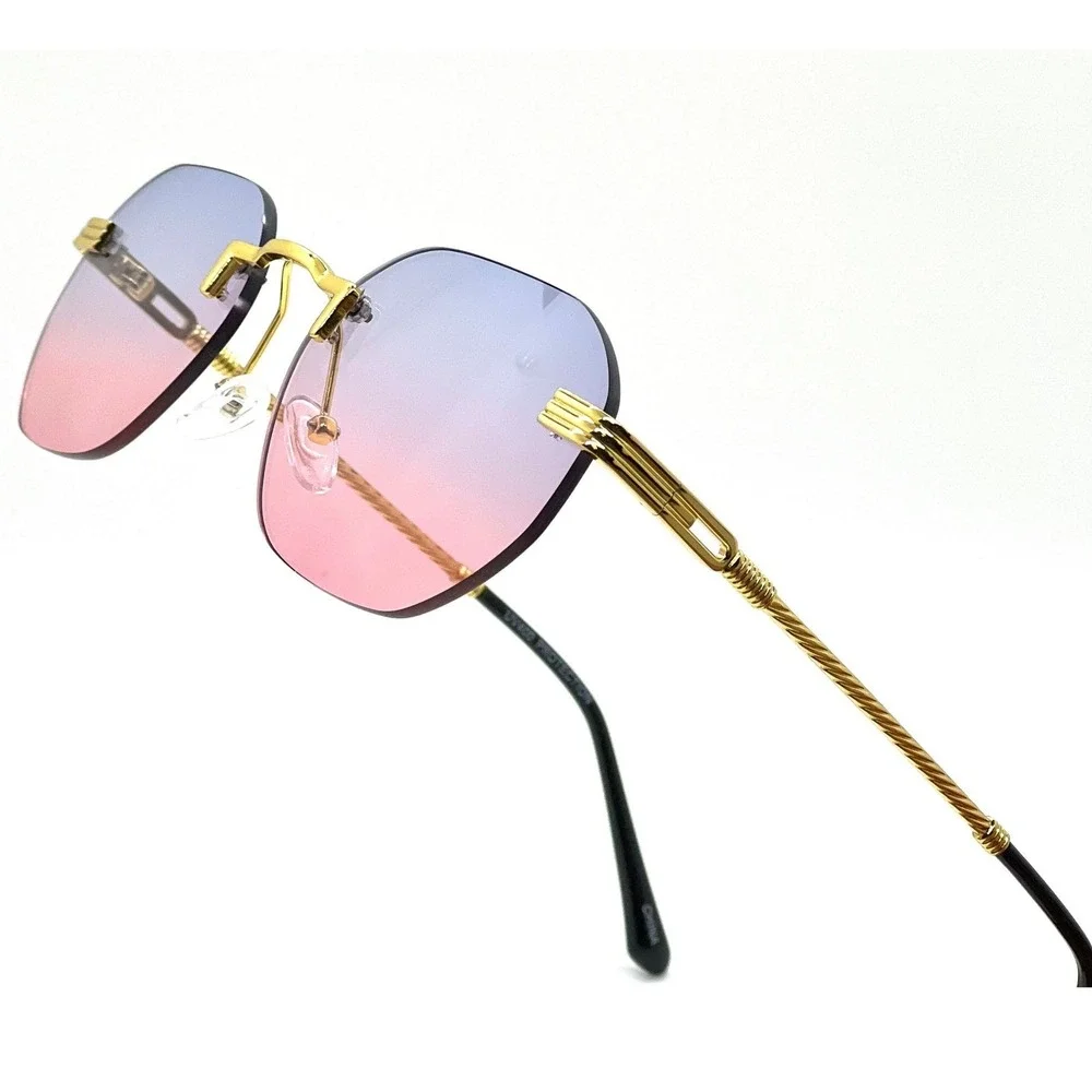 Sunglasses‎ Gold Frame Pink Purple Gradient Lens Retro Classy Uv400 Beach Shades